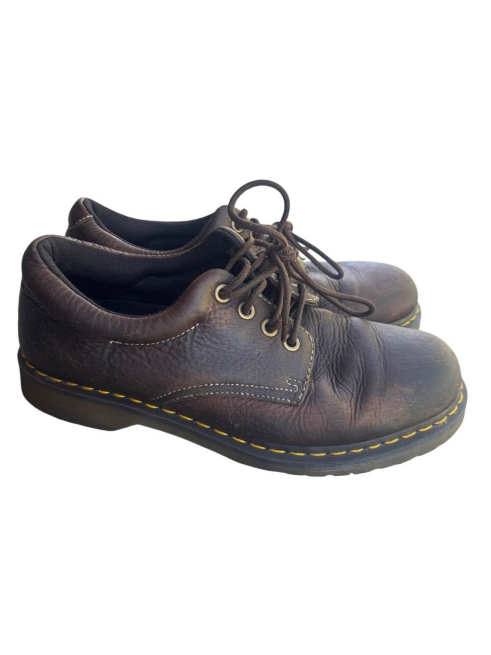 Dr. Martens Boston Brown Leather Lace-Up Shoes With Yellow Stitching Mens Sz 11